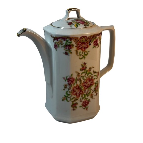 Antique Felmann Weiden Bavaria Germany Floral Porcelain Coffee Pot With Lid - Picture 1 of 8